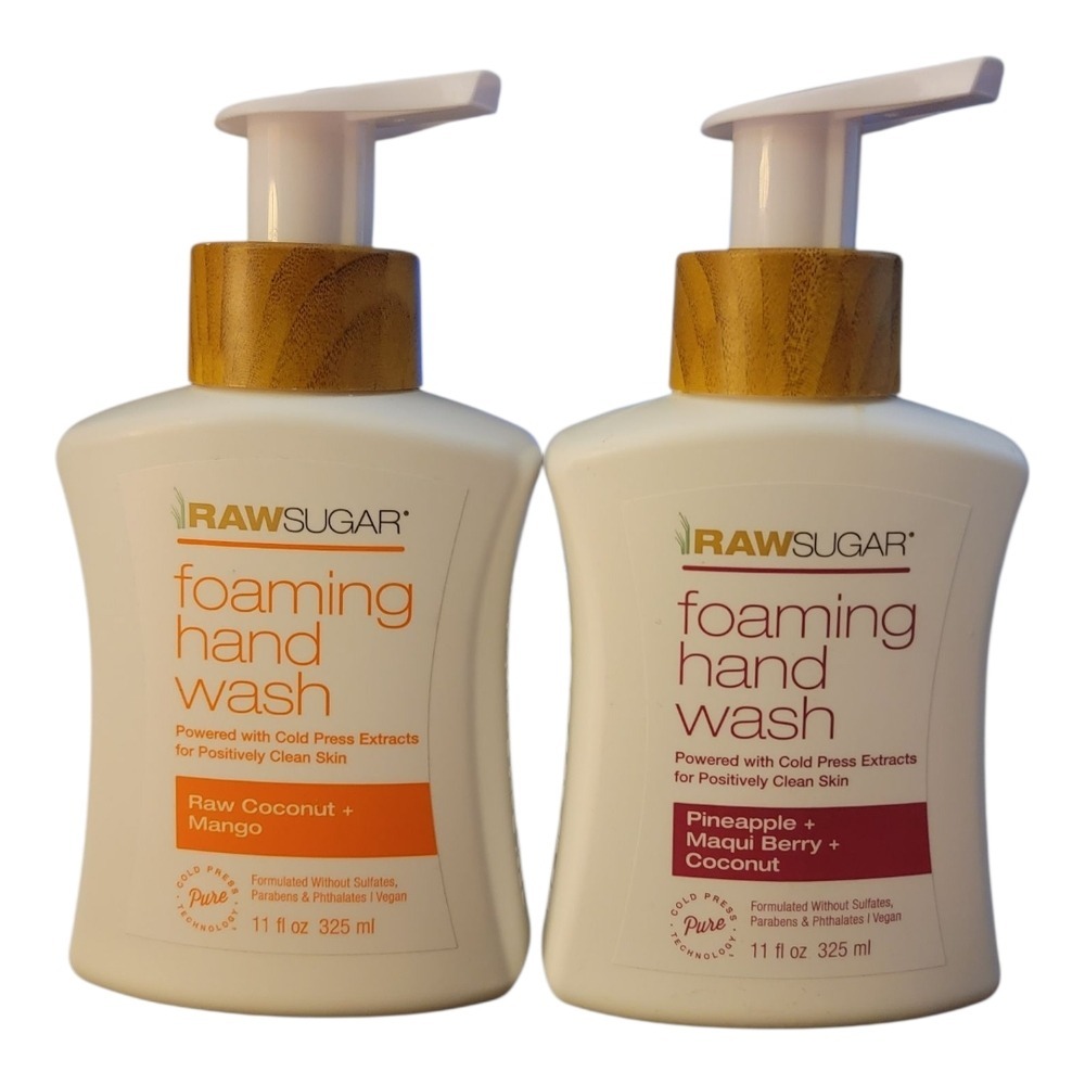 Raw Sugar Foaming Hand Wash Duo Raw Coconut Mango Pineapple Maqui Berry‎ 11oz